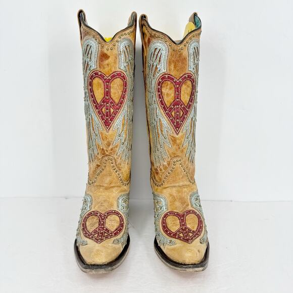 Corral Womens A4235 Western Mid Calf High Boots US 9 M Sand Brown Cowhide GUC - Picture 6 of 14